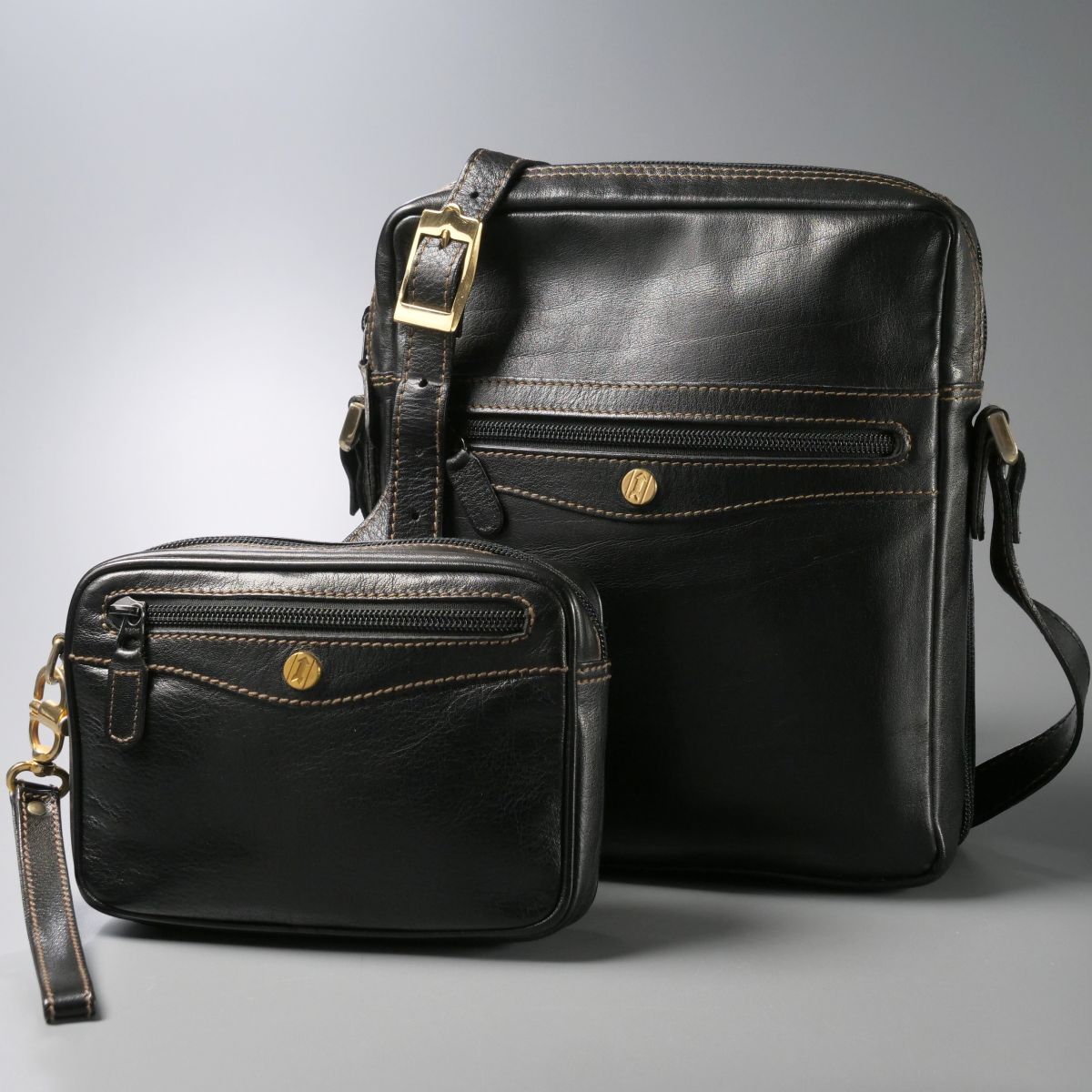 GP8128:GOLDPFEIL/ Gold-Pfeil * leather shoulder bag * leather pouch *2 point set * bag * black 