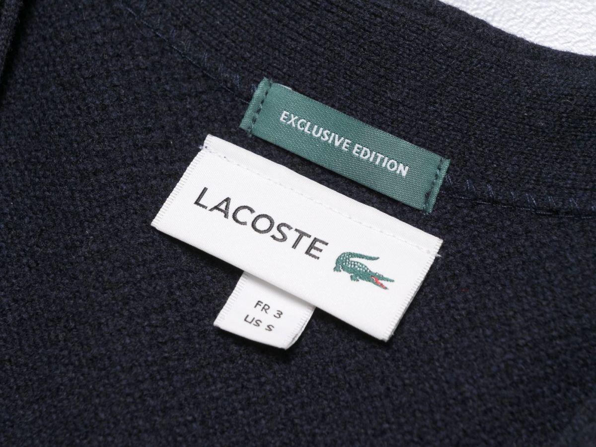 TH4018□ラコステ/LACOSTE*ワニ刺繍*Vネック*長袖*ウールニットカーディガン*ネイビー系/紺系*メンズ*sizeUS Sの画像6