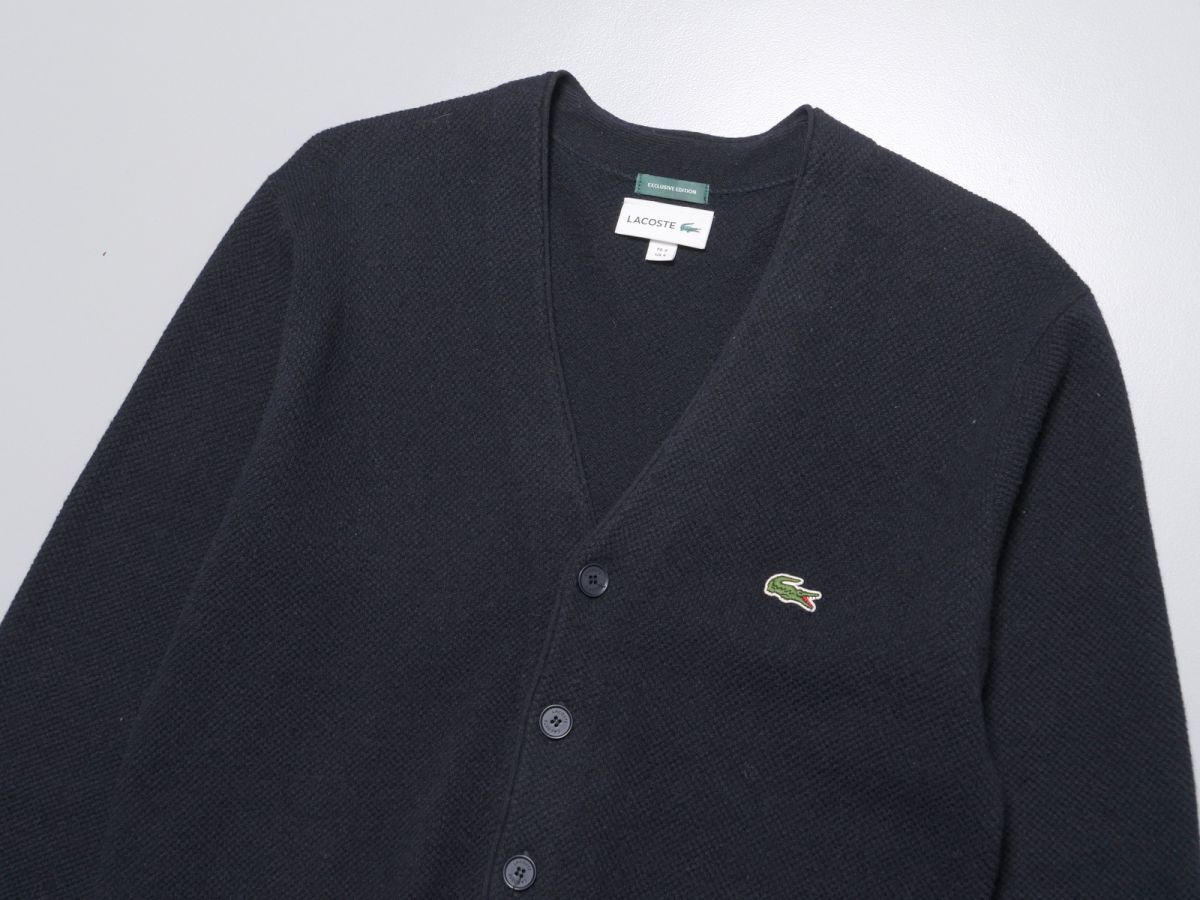 TH4018□ラコステ/LACOSTE*ワニ刺繍*Vネック*長袖*ウールニットカーディガン*ネイビー系/紺系*メンズ*sizeUS Sの画像3