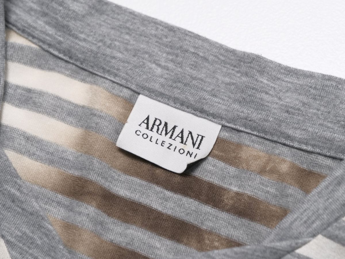 GP2039□アルマーニコレツィオーニ/ARMANI COLLEZIONI*ボーダー柄×総柄*Vネック*長袖*Tシャツ/カットソー*メンズ*sizeLの画像5