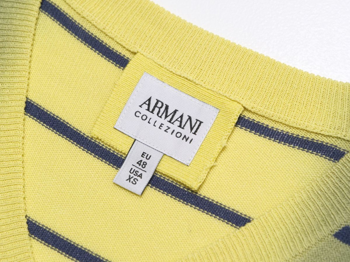 GP2036□アルマーニコレツィオーニ/ARMANI COLLEZIONI*ボーダー柄*Vネック*長袖*ニットセーター*グラデーションカラー*黄×緑系*メンズ*48の画像6