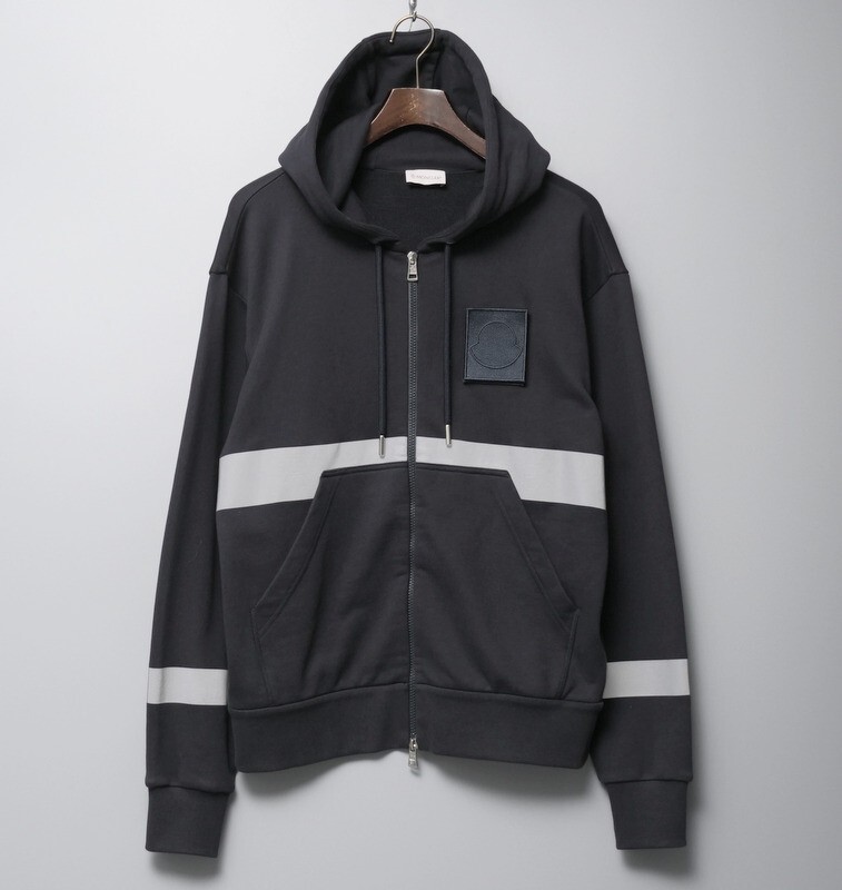 GP7167◇MONCLER モンクレール メンズM F10918G71620 ベルクロパッチ フーディー スウェット ジップパーカー ジャケット ブラック系の画像2