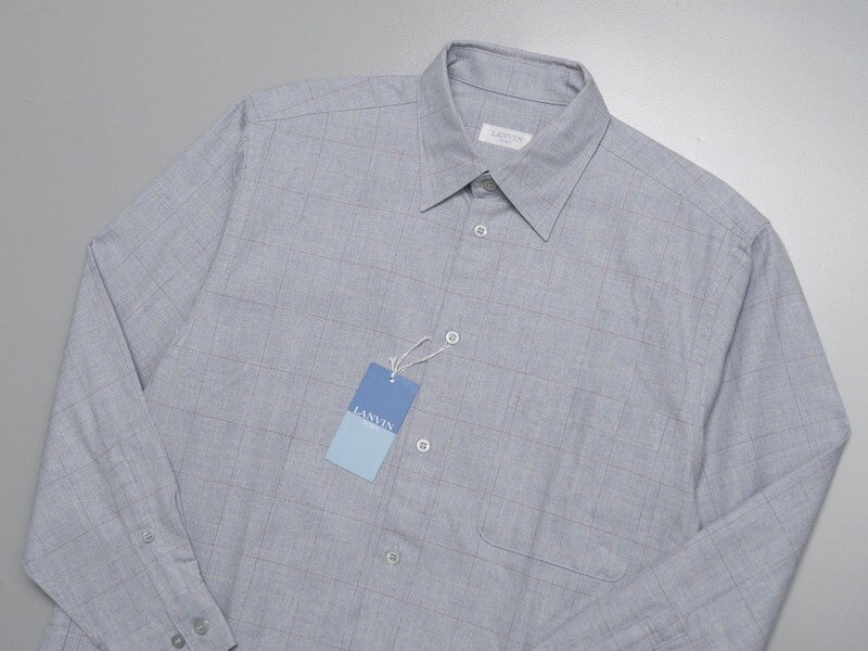 MD5361◇未使用 ランバン スポール/LANVIN SPORT メンズM 長袖 チェックシャツ レギュラーカラーシャツ ブルー系の画像3