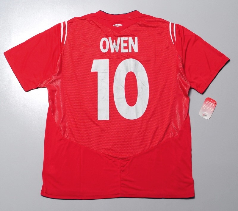 XXX◇イングランド代表 2004 VS 日本マッチデー付 ユニフォーム アンブロ製 アウェイ #10 OWEN オーウェン選手 UMBRO レッド系 3XLの画像2