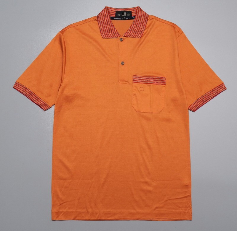 TG4641◇イタリア製 ダンヒル/dunhill メンズS ニット切替 コットン 半袖 ポロシャツ プルオーバーシャツ オレンジ系の画像1