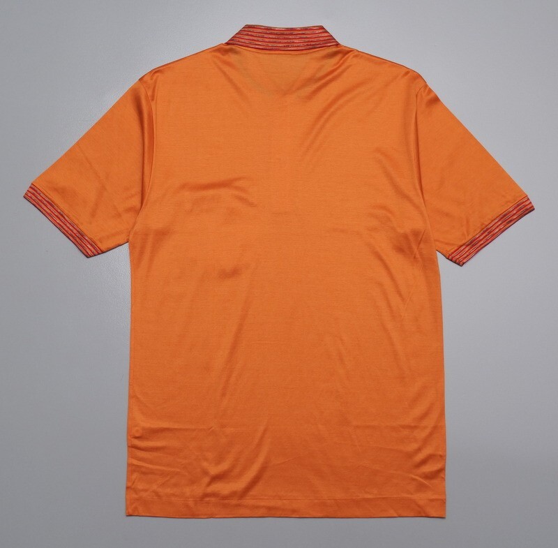 TG4641◇イタリア製 ダンヒル/dunhill メンズS ニット切替 コットン 半袖 ポロシャツ プルオーバーシャツ オレンジ系の画像2