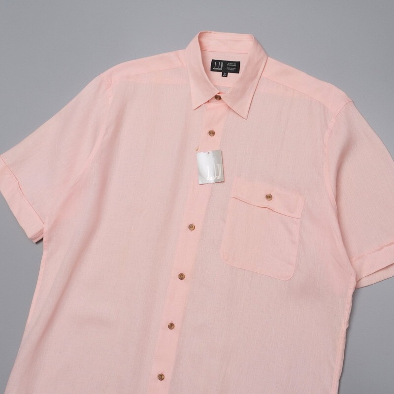 GO7821◇未使用含む ダンヒル/dunhill 2枚セット 15.5/M リネン レギュラーカラーシャツ ＋ コンバーチブルカラーシャツ オレンジ/ピンクの画像7