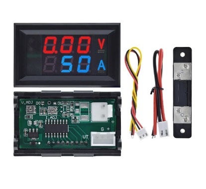  panel installation type digital meter voltmeter amperemeter DC 0-100V 50A red blue LED attached outside shunt resistance 