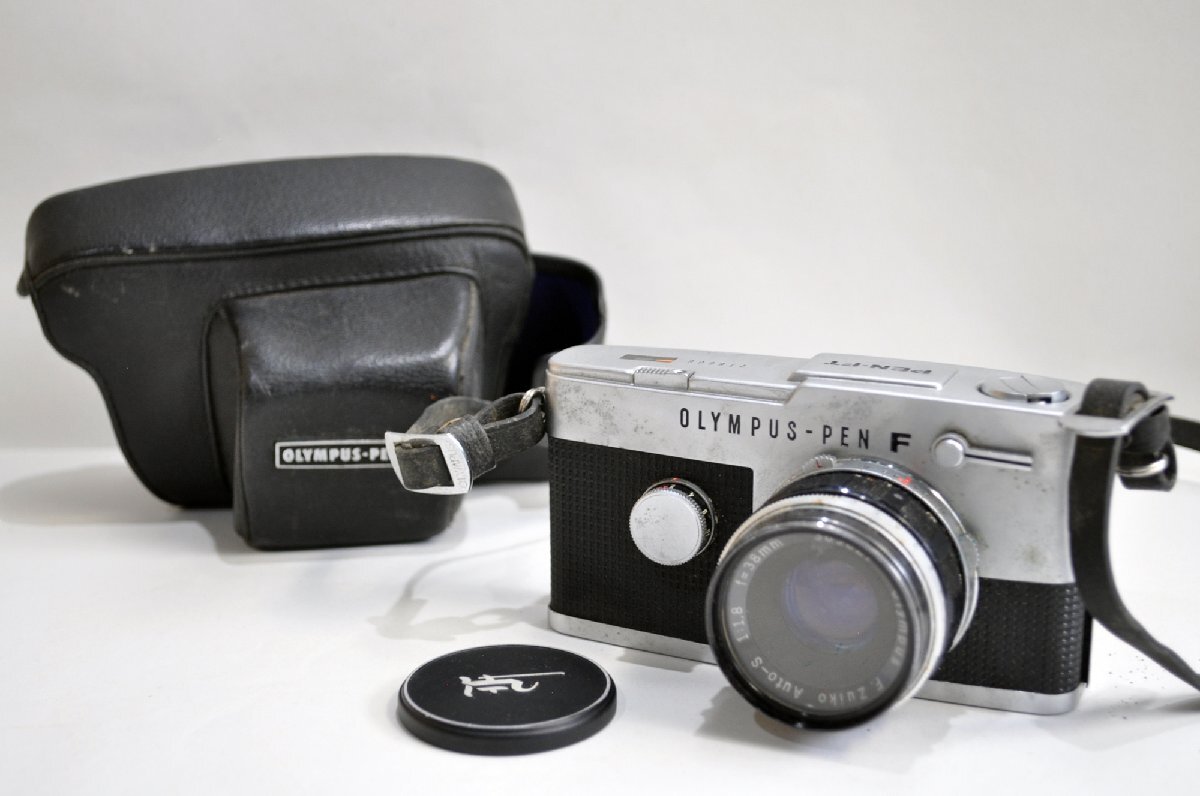 [W3952] OLYMPUS-PEN FT / レンズF.ZUIKO Auto-S 1:1.8 f=38mm オリンパスペンF革ケース付 一眼レフ フィルムカメラ 詳細不明 中古ジャンクの画像1