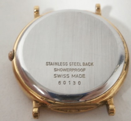 稼働品 EDOX クォーツ デイト 3針 ゴールド文字盤 メンズ腕時計 Showerproof Swiss Made の画像6