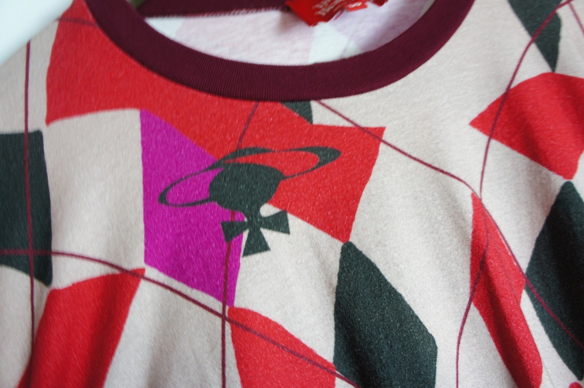 美品Vivienne Westwood RED LABELヴィヴィアン ウエストウッド 変形 長袖カットソー ワンピース オーブ アーガイル ハーレクイン柄128Oの画像6