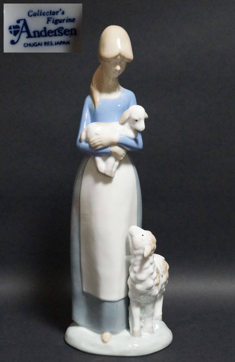 【寂】Andersen アンデルセン フィギリン『子羊とお母さん』置物 飾り物 s60412_画像1