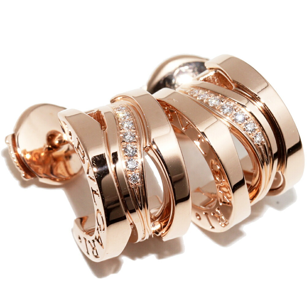 経典 B.zero1 ダイヤ20P(0.07ct) K18PG フープピアス ブルガリ ビーゼロワン 356131 レジェンドピアス イヤリング、ピアス