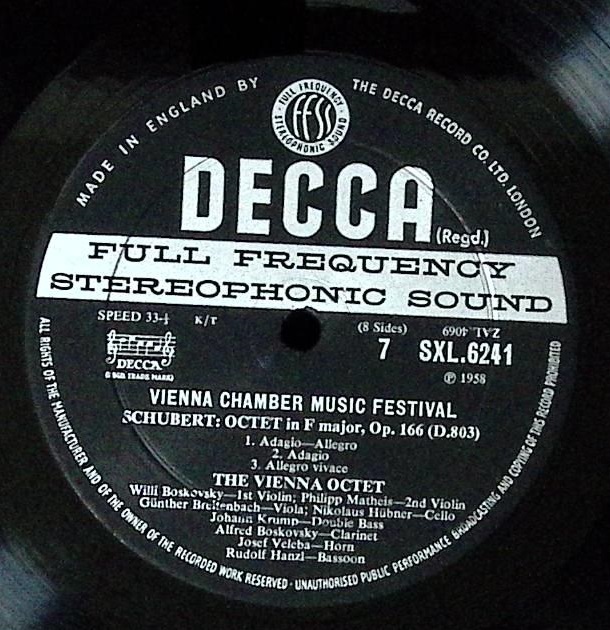【定盤】ウイーン室内音楽フェスティバルモーツアルト、ベートーベン、シューベルト 英Decca Large溝付ラベル Stereo盤4枚組箱 SXL6238/41