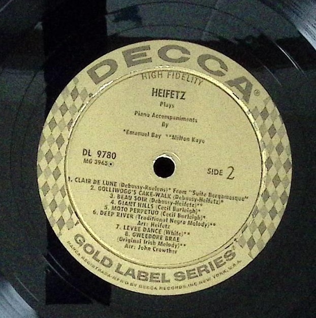 【希少】名手ハイフェッツ プレイズ ヴァイオリン小品集 米Decca 初期金ラベル盤 DL9780の画像4