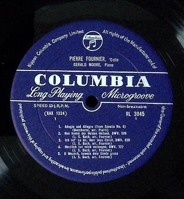 【希少】名手フルニエのチェロリサイタル（”Cello Encores”) 日Columbia初期プレス盤RL3045(=33CX1644)の画像3