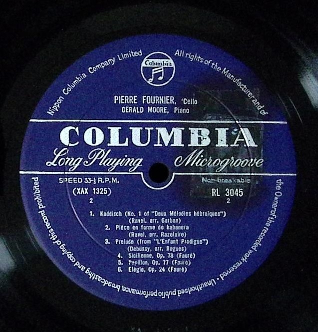 【希少】名手フルニエのチェロリサイタル（”Cello Encores”) 日Columbia初期プレス盤RL3045(=33CX1644)の画像4
