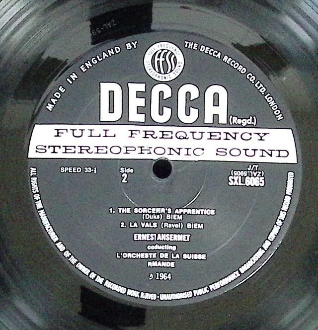 【定盤】ラヴェル ボレロ ラ・ヴァルツ他 アンセルメ指揮スイスロマンド管弦楽団 英Decca Large-Deccaラベル Stereo盤 SXL6065(2E/2E)_画像5