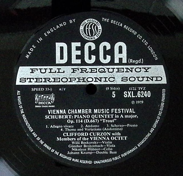 【定盤】ウイーン室内音楽フェスティバルモーツアルト、ベートーベン、シューベルト 英Decca Large溝付ラベル Stereo盤4枚組箱 SXL6238/41