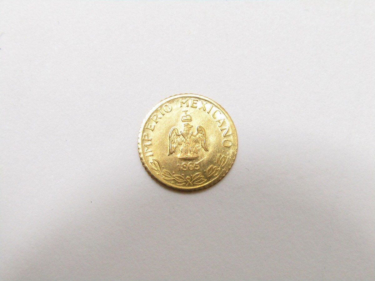 メキシコ 1ペソ 金貨 世界最小 1865年 マクシミリアン皇帝 コイン ゴールド 約0.2g 直径10.17mm 硬貨 貨幣 外貨の画像2