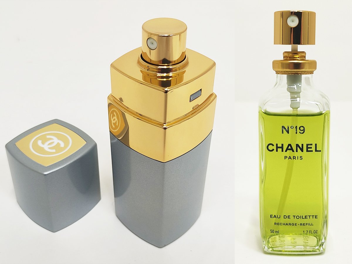 1円スタート まとめ売り CHANEL シャネル No19 香水 2点セット 50ml 14ml レディース パルファム 残量多 ケース 箱付き_画像2