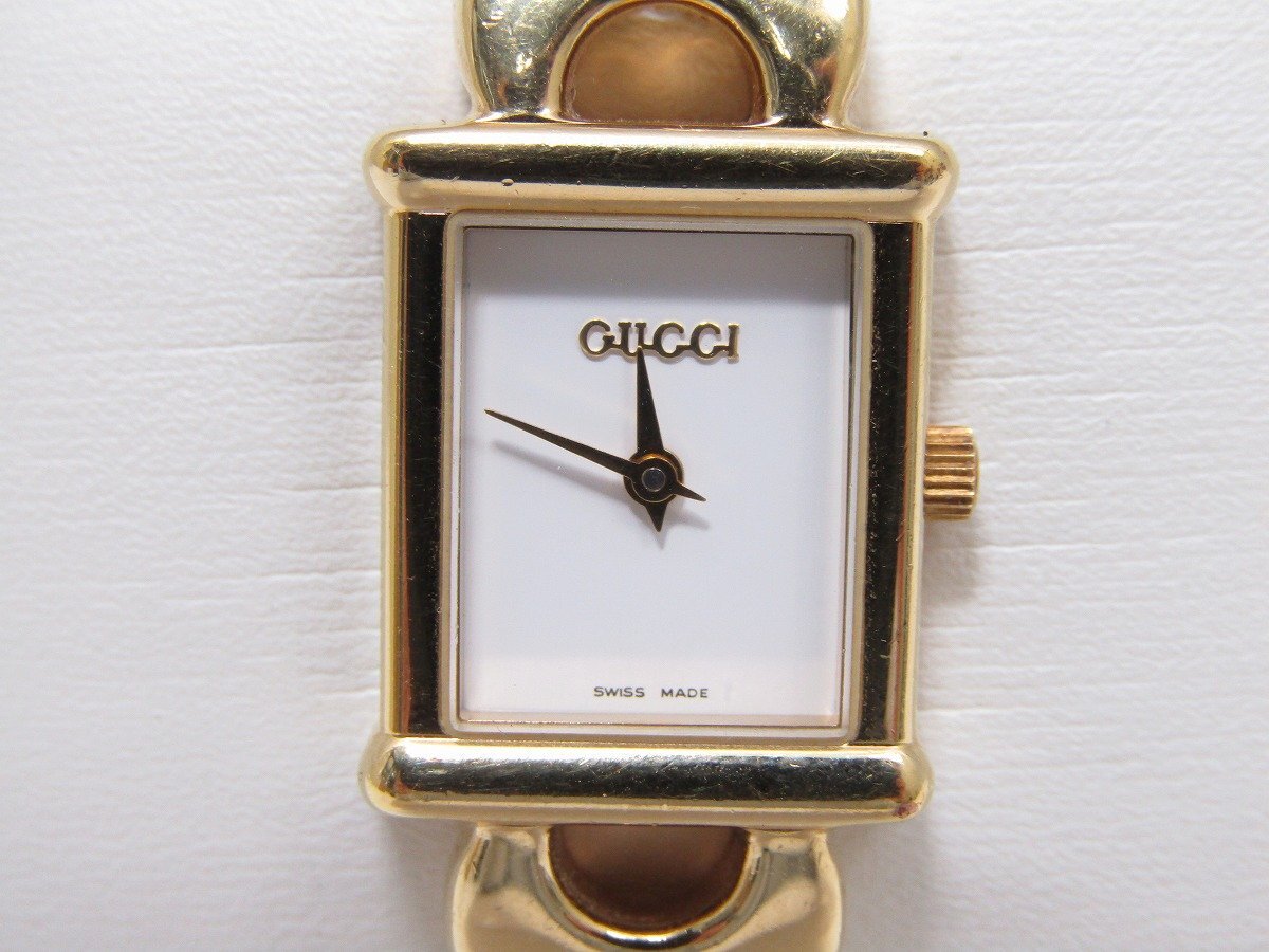 1 иен старт работа товар GUCCI Gucci женские наручные часы 1800L белый циферблат GP кварц батарейка б/у 