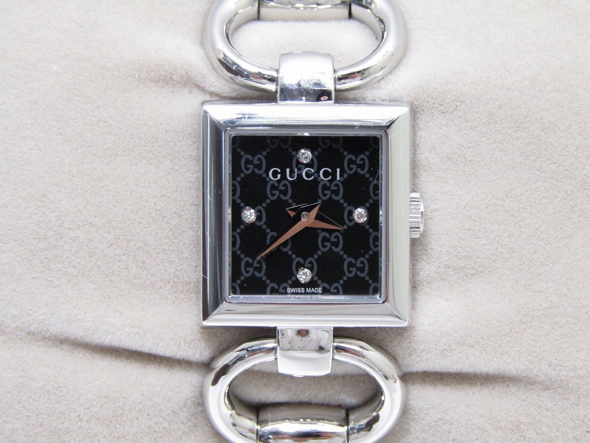 1 иен старт работа товар GUCCI Gucci женские наручные часы 120to luna vo-niGG рисунок чёрный циферблат 4P diamond шланг bit кварц батарейка с футляром 