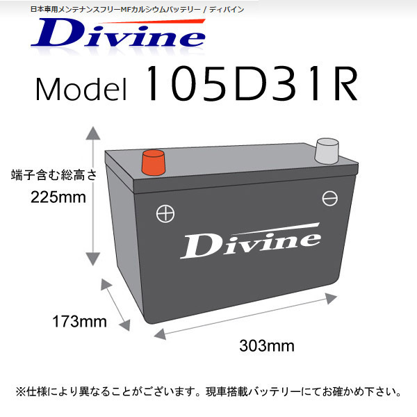 105D31R Divineバッテリー 75D31R 85D31R 95D31R 互換 三菱 ジープ キャンター チャレンジャー / ニッサン アトラス シリビアン_画像2