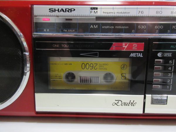◆SHARP シャープ QT-77R FM・AMステレオダブルカセット カラー赤 電源ケーブル付 動作確認済み 現状渡し