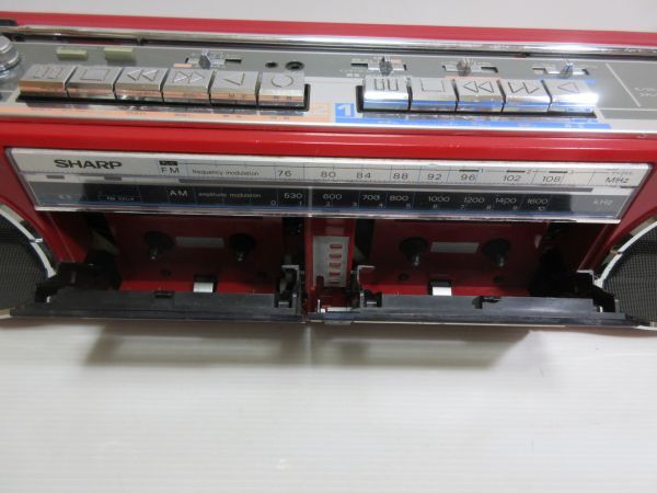 ◆SHARP シャープ QT-77R FM・AMステレオダブルカセット カラー赤 電源ケーブル付 動作確認済み 現状渡し