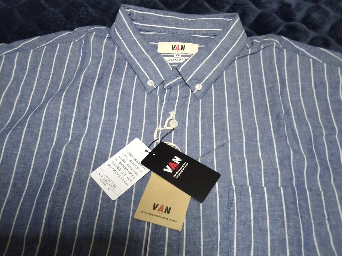 VAN JAC   半袖ストライプBDシャツ ネイビー XL  新品未使用  アイビー トラディショナルの画像1
