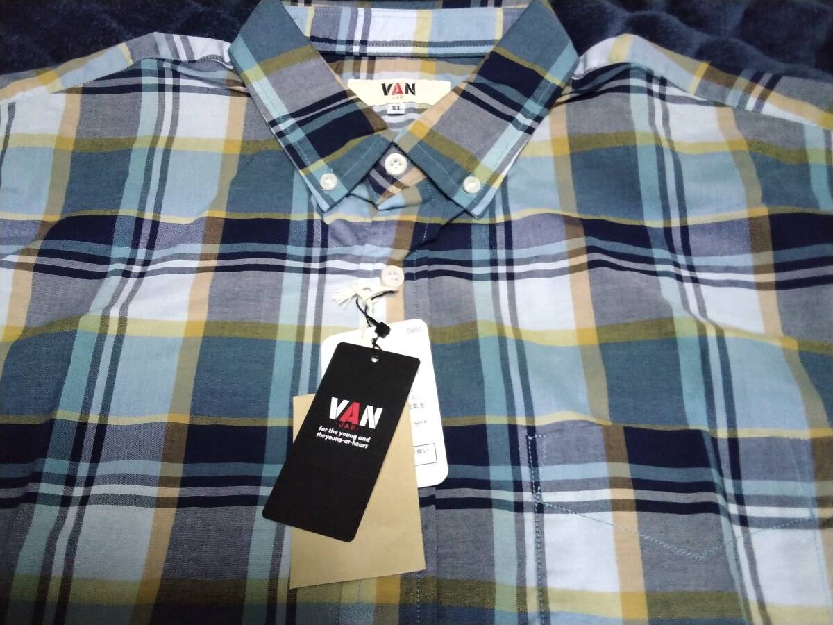 VAN JAC   半袖マドラスチェックBDシャツ サックス XL  新品未使用  アイビー トラディショナルの画像1