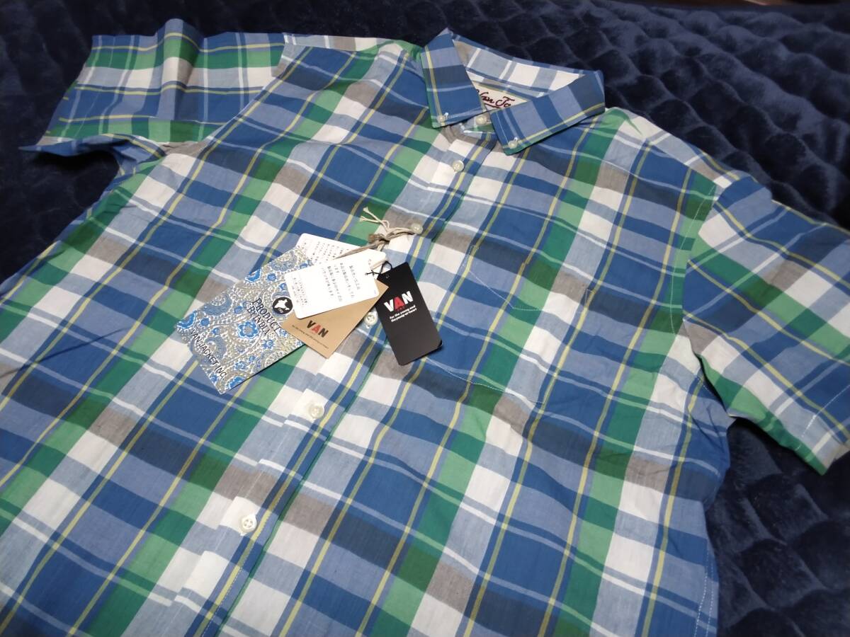 VAN JAC   半袖マドラスチェックBDシャツ サックスa XL  新品未使用  アイビー トラディショナルの画像4