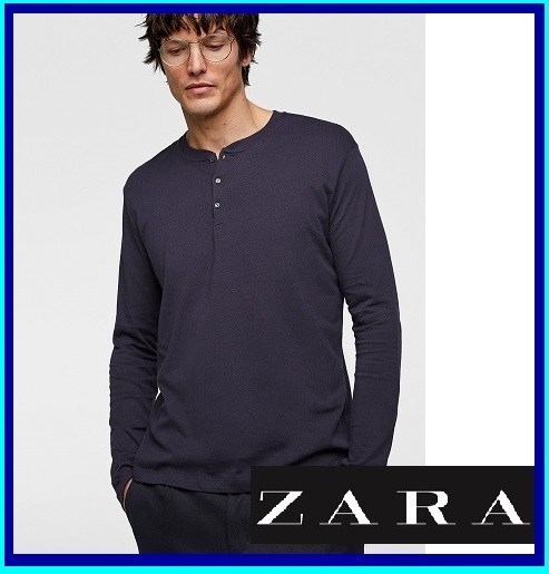 ZARA　未使用　ザラ　長袖　ベーシックレギュラーフィットTシャツ M　ネイビーブルー_画像1
