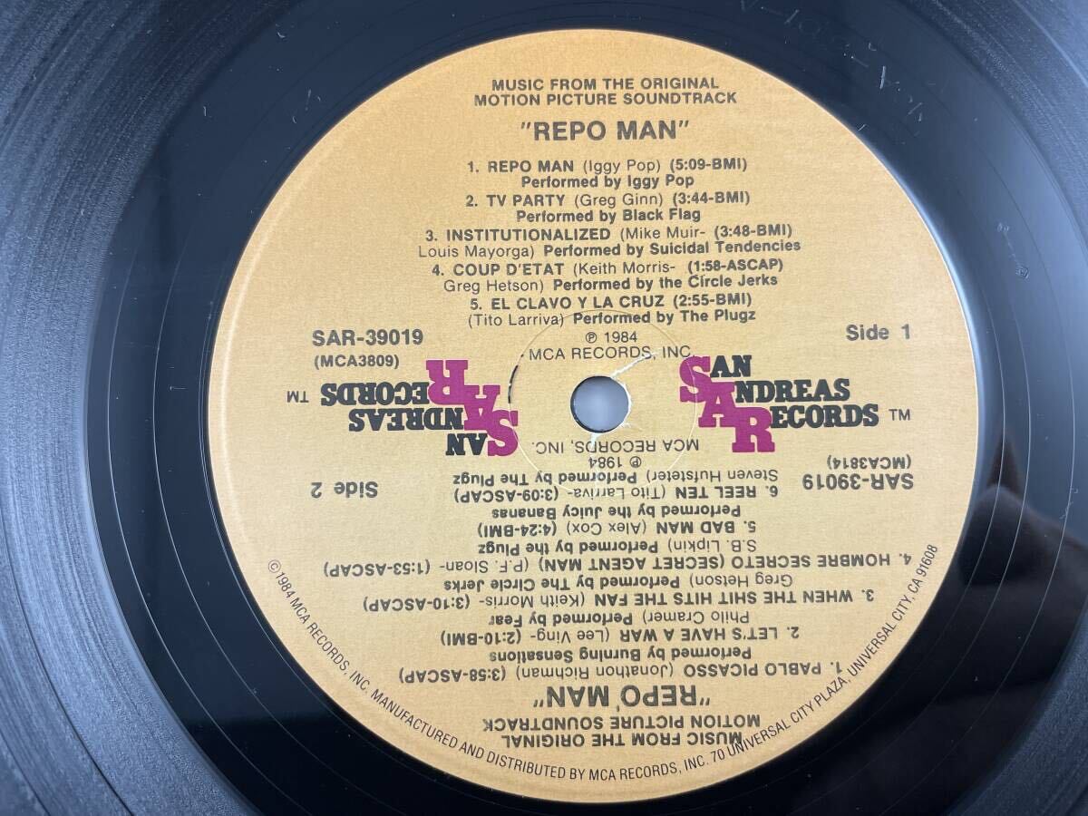 US盤　LP　V.A　REPO MAN (Iggy Pop, Black Flag, Suicidal Tendencies, The Circle Jerks, The Plugz, Burning Sensations, Fear,,,)_画像4