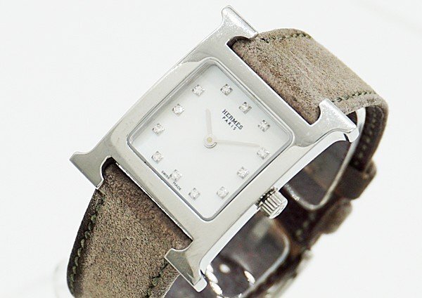 ◇【HERMES エルメス】Hウォッチ 12Pダイヤ HH1.210 クォーツ腕時計の画像1