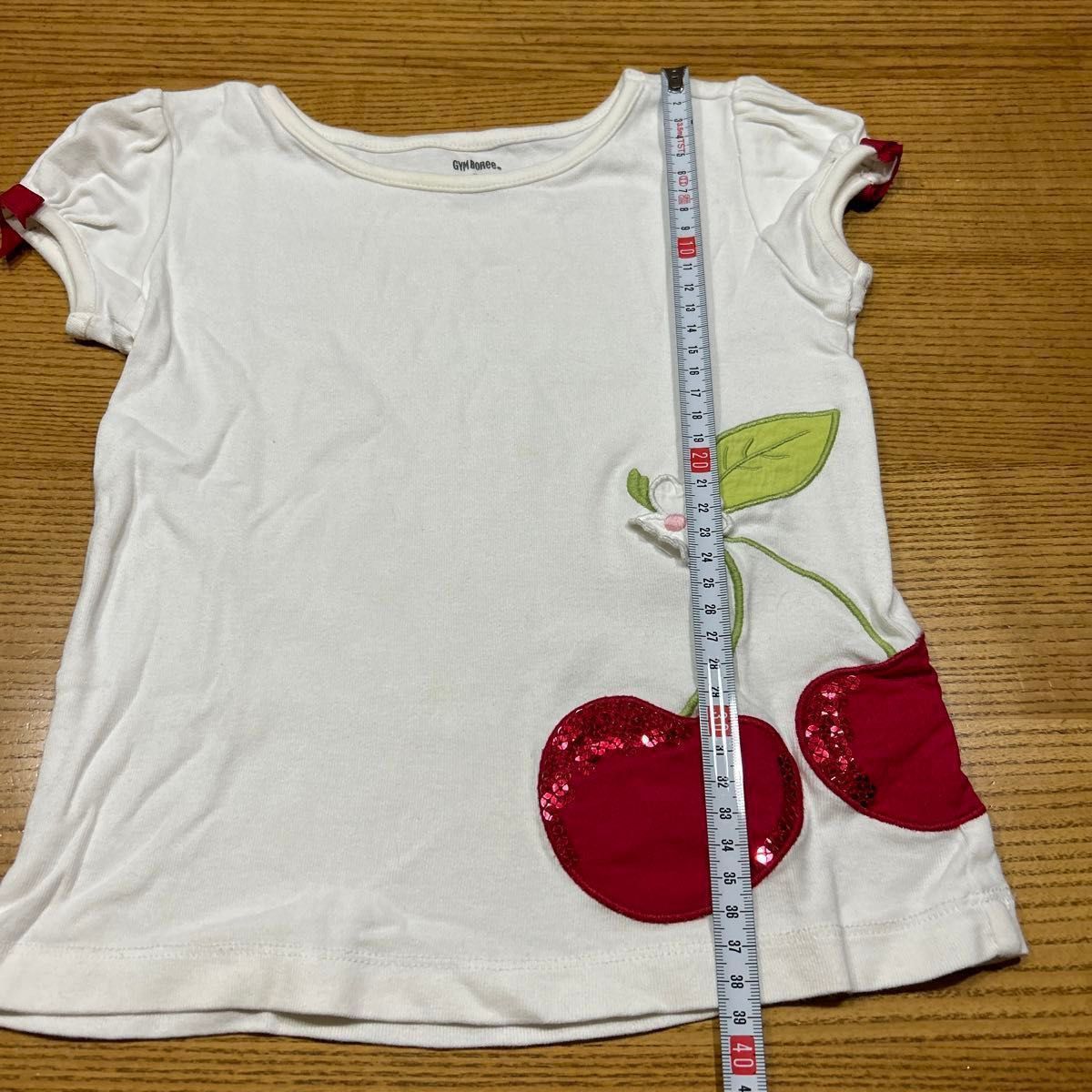【Gymboree】ジンボリー ホワイト スパンコール さくらんぼ リボン付 パフスリーブ 半袖Tシャツ 女の子 3(100cm)
