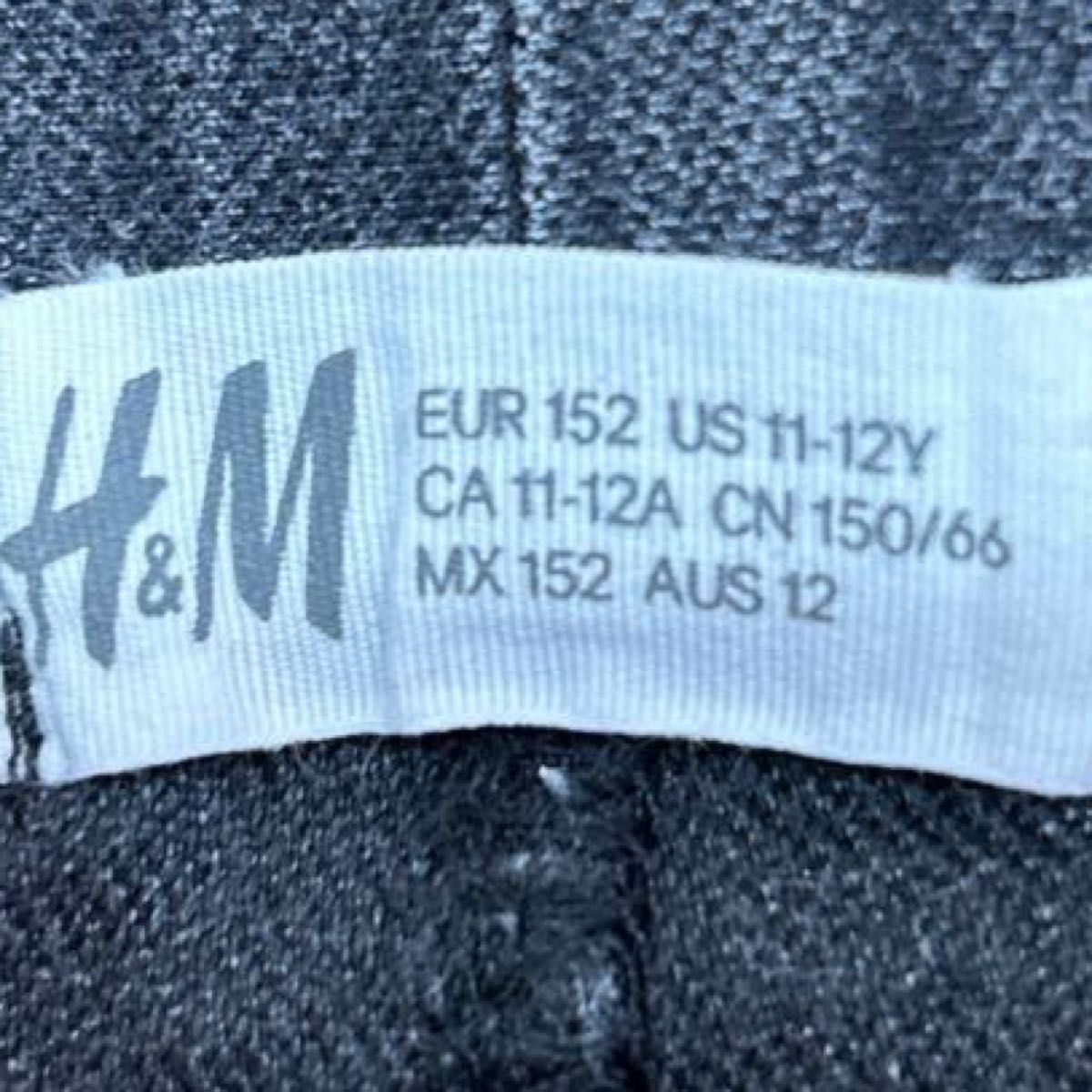 【H&M】(USED)ウォッシュブラック ウエストゴム デニムショートパンツ サイドヒョウ柄 150 黒