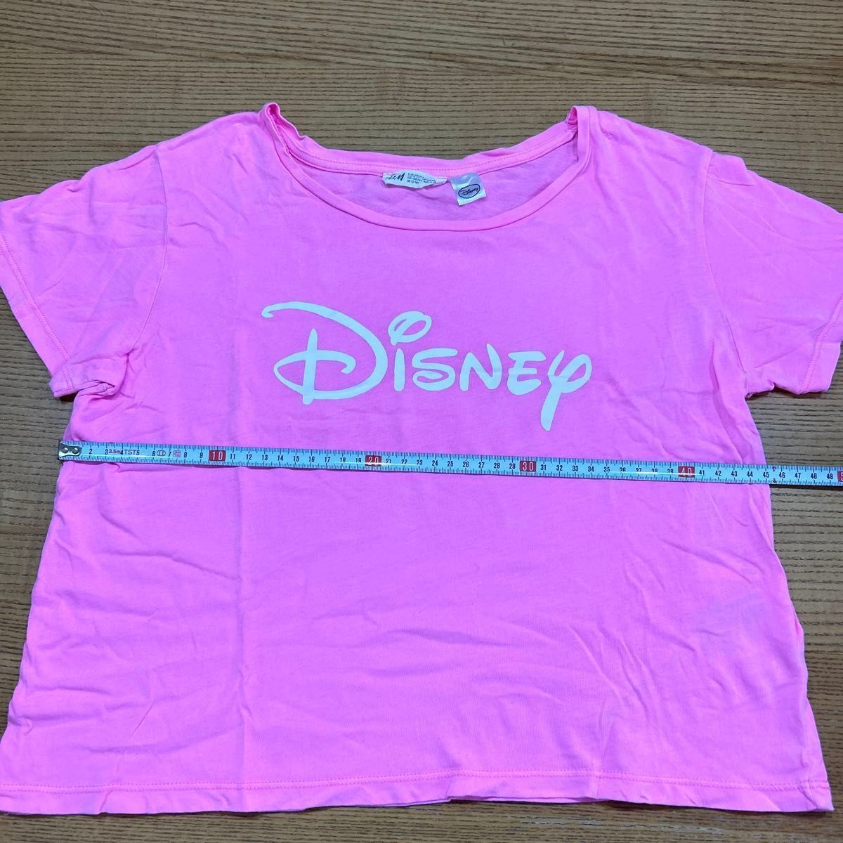 【H&M】(USED)Disney ロゴ ピンク プリント 半袖Tシャツ ディズニー 158/164