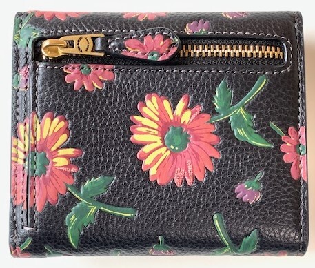 特価！ 可愛い COACH コーチ ペブル レザー フローラルプリント ウィン 花柄 三つ折り財布 ミニ財布 CM524 ブラックマルチ 新品本物_画像3