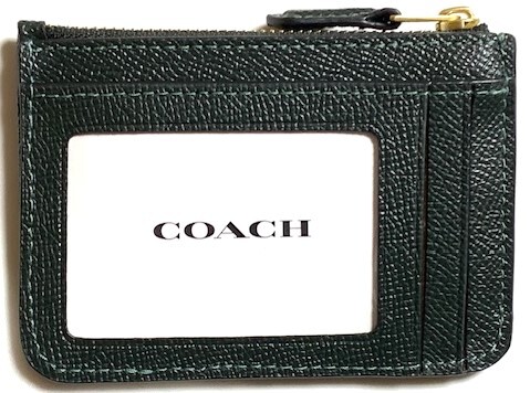 特価！ 可愛い COACH コーチ クロスグレイン レザー キーリング付き ID パスケース CH810 アマゾングリーン 新品本物