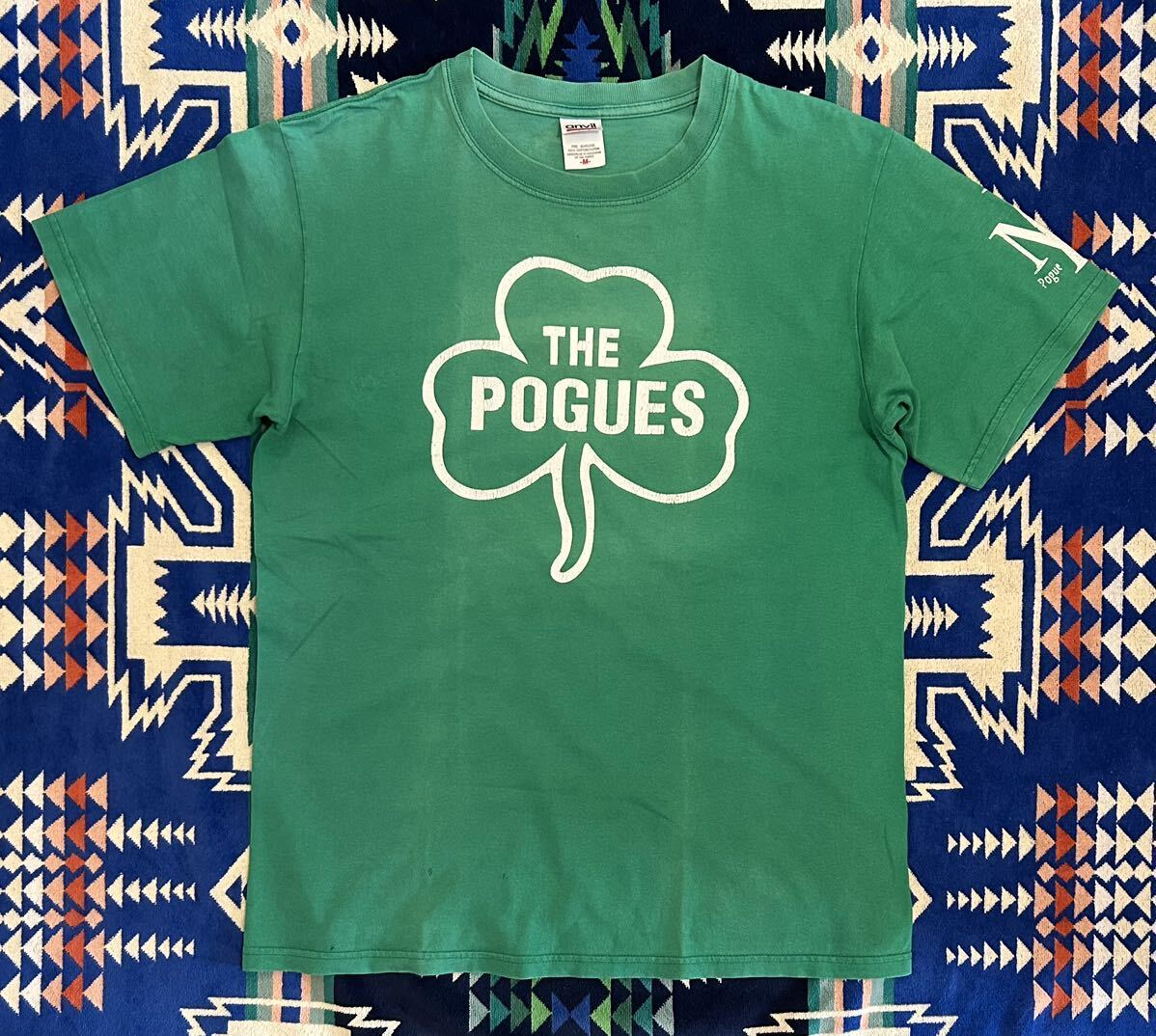 ’90〜’00s★The Pogues★3点プリントTシャツ★ anvilボディ★バータグ(2枚タグ・USA/HONDURAS製)★Size:M★Kelly Green×White★Shamrock_アンビルボディ ケリーグリーン×白