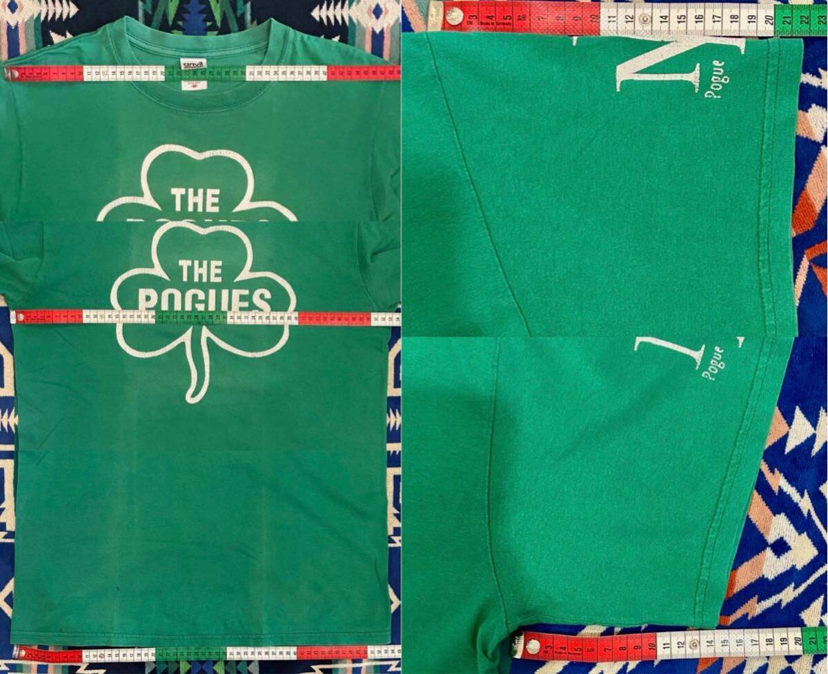 ’90〜’00s★The Pogues★3点プリントTシャツ★ anvilボディ★バータグ(2枚タグ・USA/HONDURAS製)★Size:M★Kelly Green×White★Shamrock_肩:48,5 脇:53,5 裾:53,5 袖 肩:21,5 脇:14