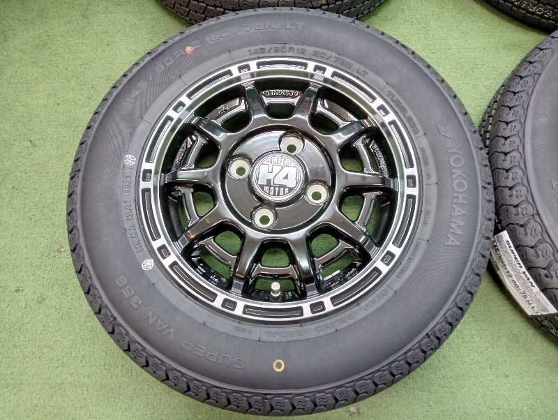 未走行H4モーターX　12X4J　4H　PCD100　OFF43 /YH　12インチ4本セット　145/80R12LT 　上尾_画像2