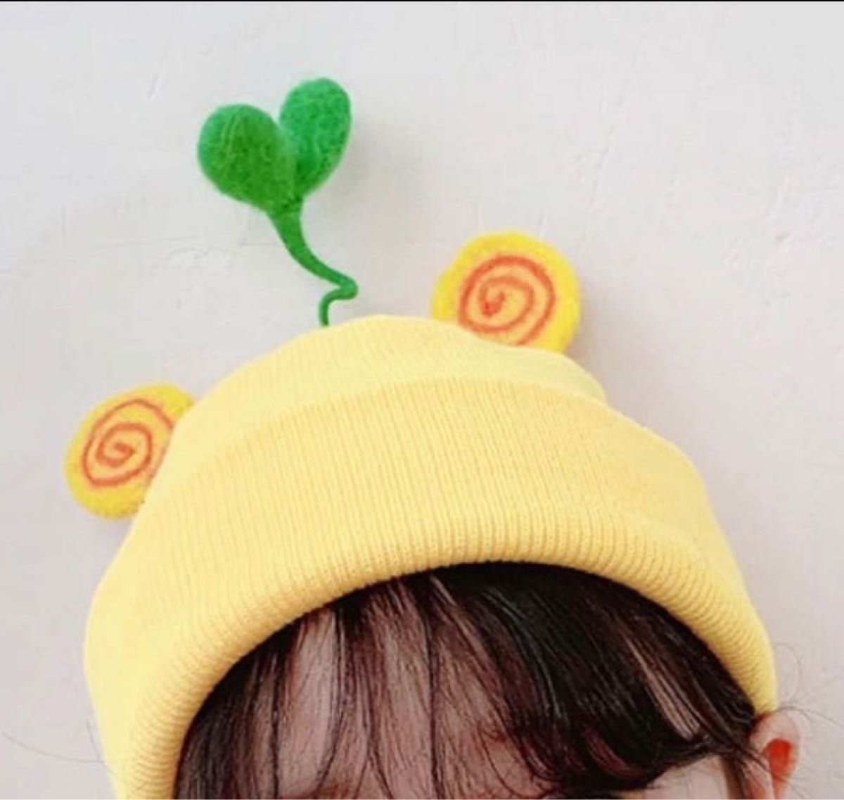 ニット 帽子 子供 可愛い 韓国 お出かけ マスタード黄 子どもニット帽　黄色　おもしろい帽子