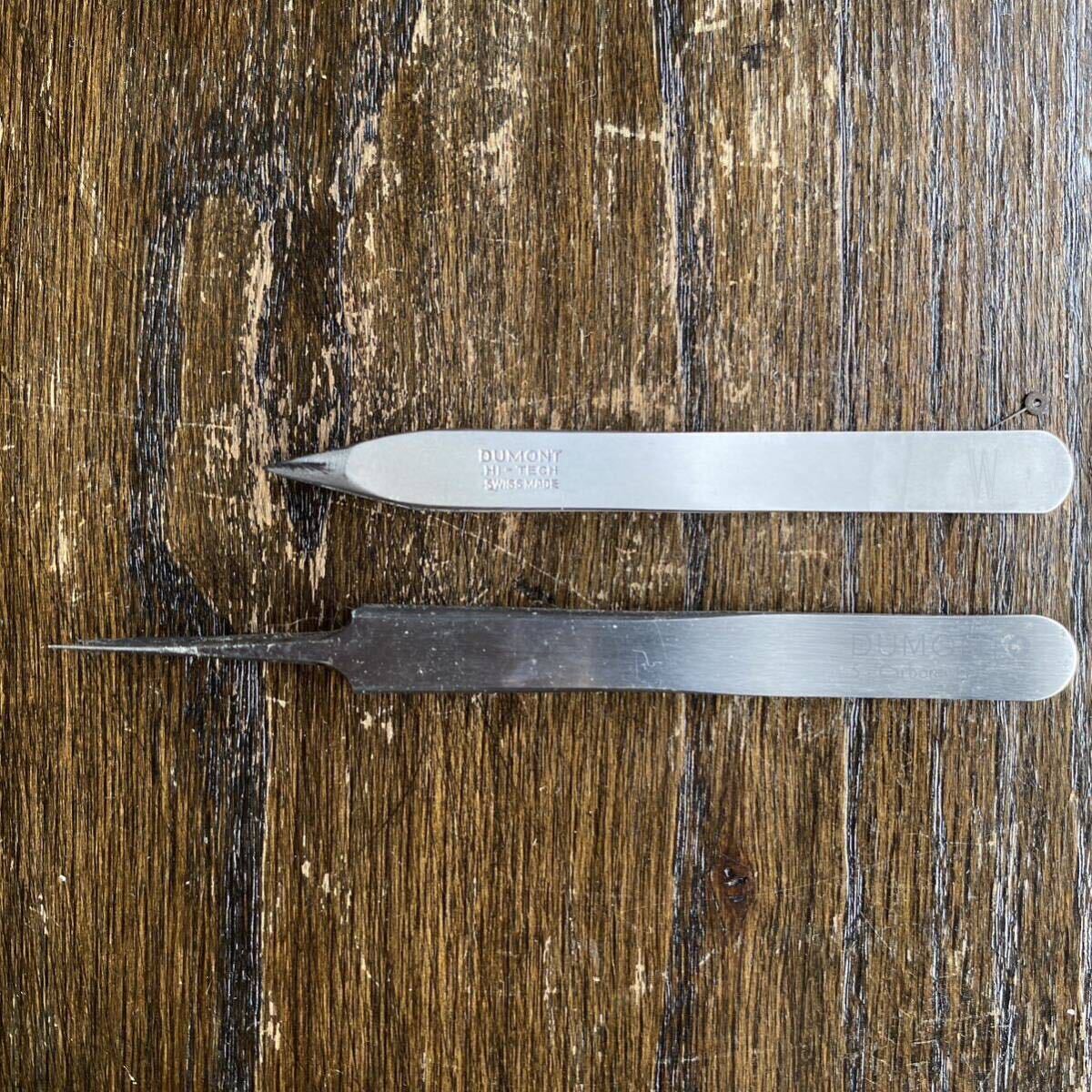 te.monDumont precise tweezers 2 point together Carbon #5 + stainless steel #H used beautiful goods 