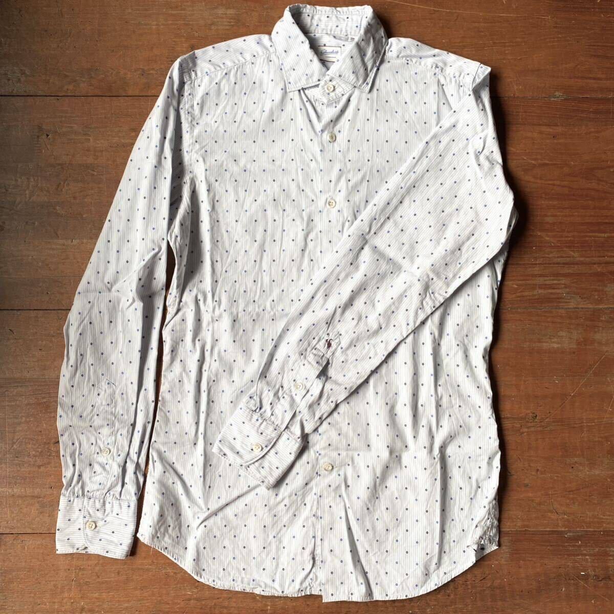 グランシャツ Glanshirt シャツ イタリア製 38/15 M ストライプ+ドット柄 中古美品