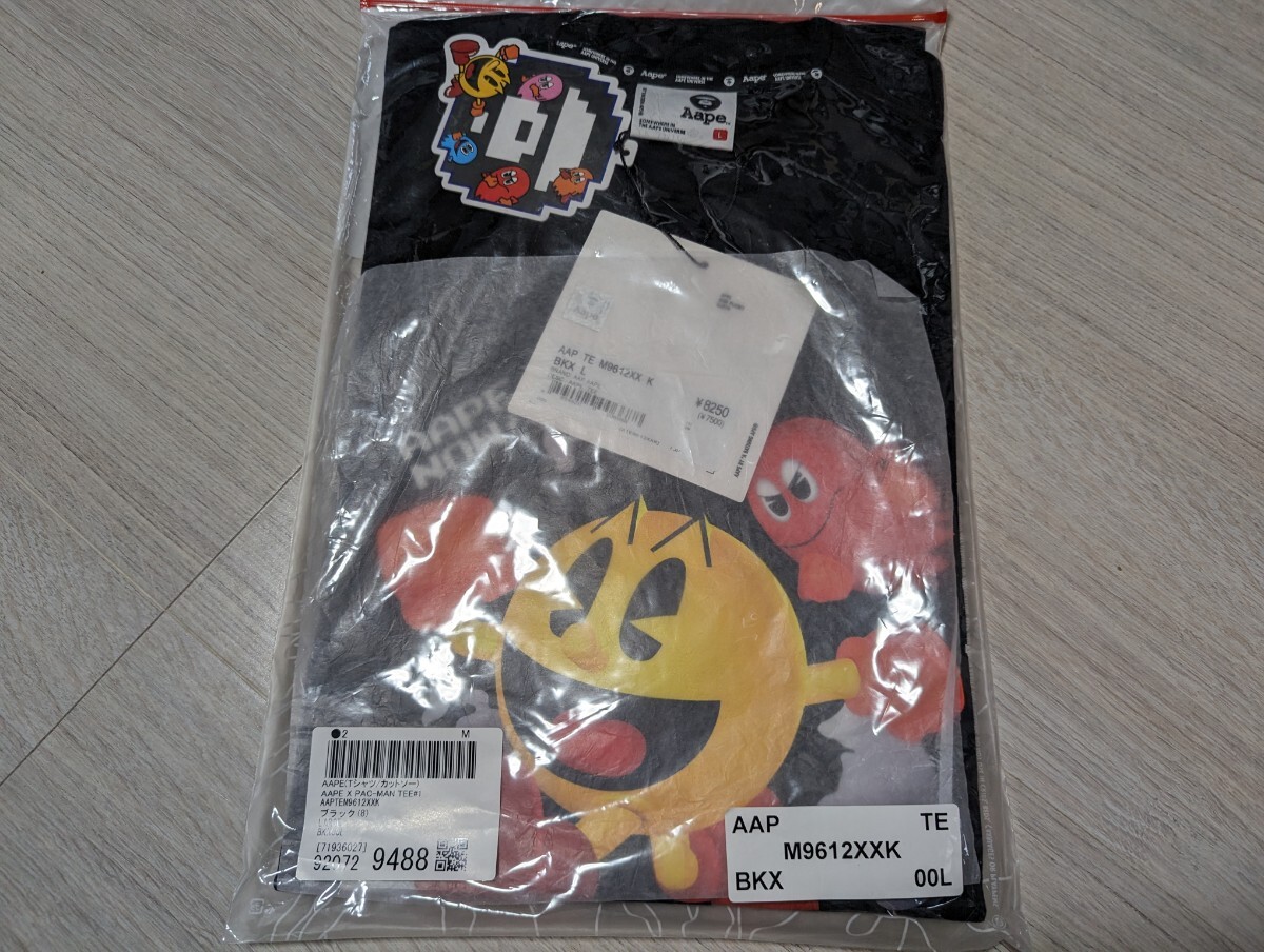 新品 正規品 A BATHING APE アベイシングエイプ AAPE x Pac-man Tee #1 ブラック LARGEの画像3