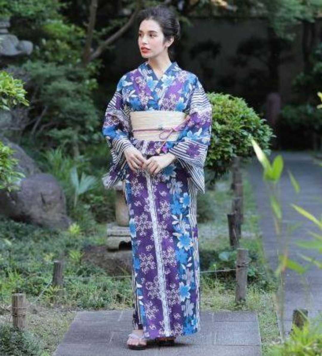 ◆高級変わり織◆青み桜柄の涼やか紫浴衣 人気の青紺色 ◆レア組み合わせ柄 古典柄 新品 呉服店購入 新品未使用_画像4