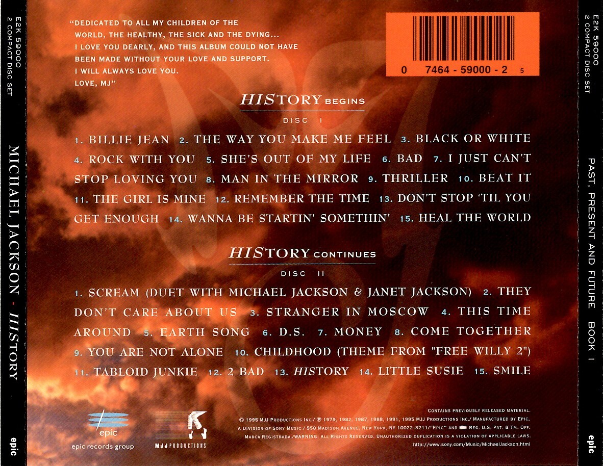 Michael Jackson< Michael * Jackson >[HIStory: Past, Present and Future, Book I]2 листов комплект лучший запись CD<, др. сбор >